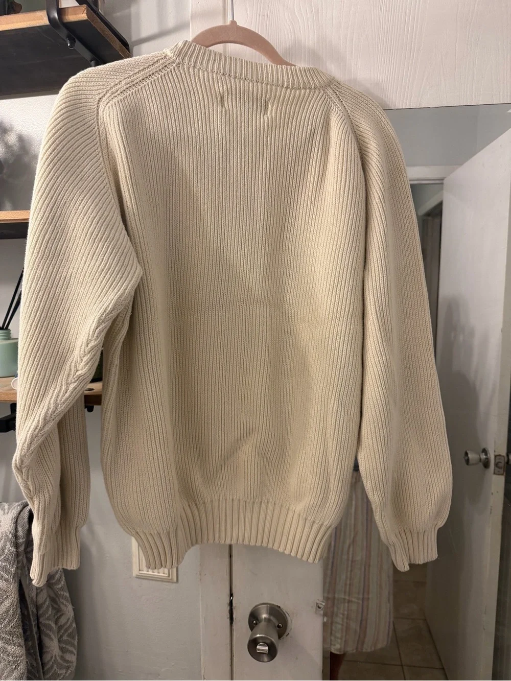Vintage Eddie Bauer 80’s Thick Cream Crewneck 100% Cotton Ribbed Knit Sweater